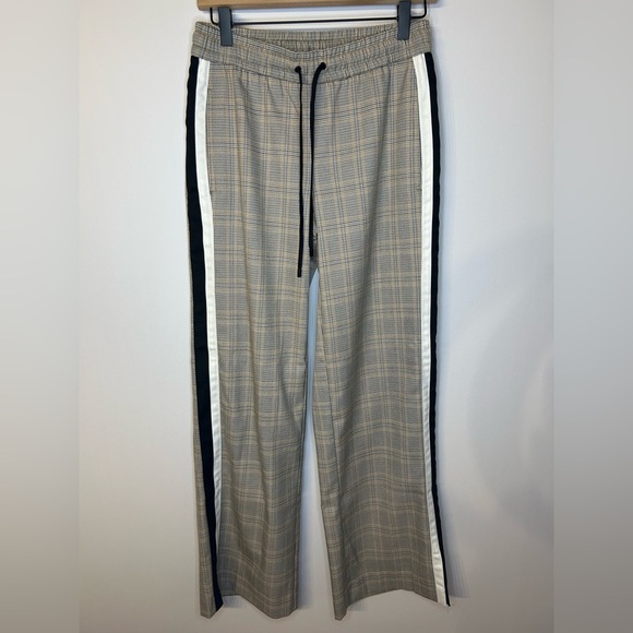 Nine West Side-Stripe Wide-Leg Plaid Pants, XS, Black White Gold, Elastic Waist - Picture 2 of 8